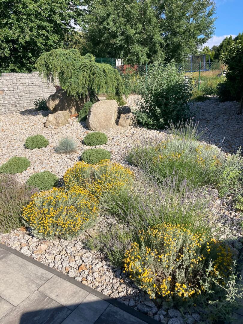 Záhon zamulčovaný kačírkem hrubší frakce